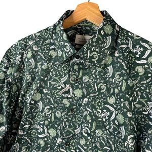 Eterna Modern Fit Green Floral Paisley Non Iron Cotton Button Up Shirt 40 15.75